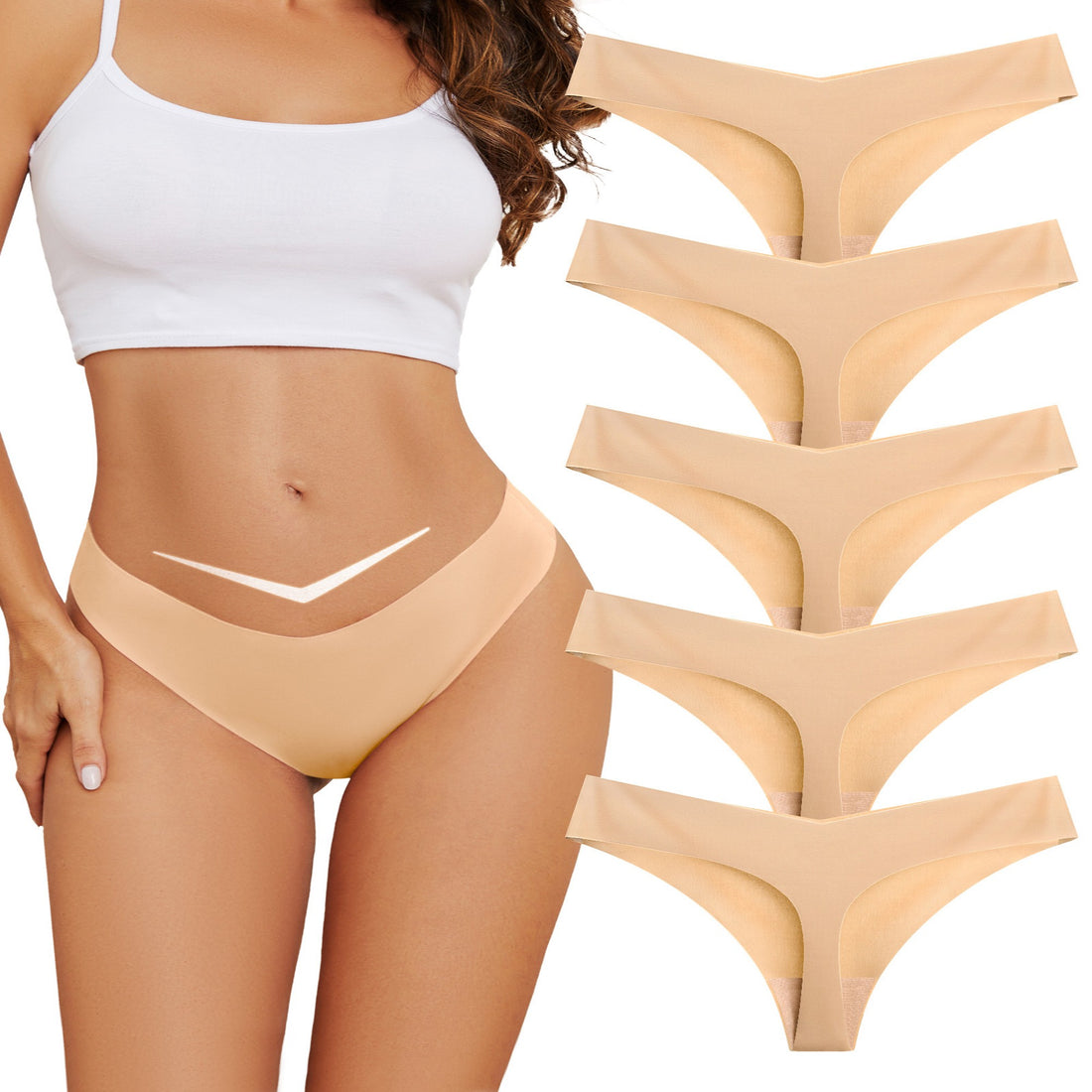 voenxe Low Rise Thongs for Women,No Show Ladies Underwear,Seamless Panties,5 in 1 Pack