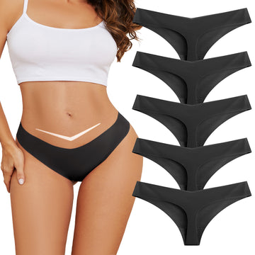 voenxe Low Rise Thongs for Women,No Show Ladies Underwear,Seamless Panties,5 in 1 Pack