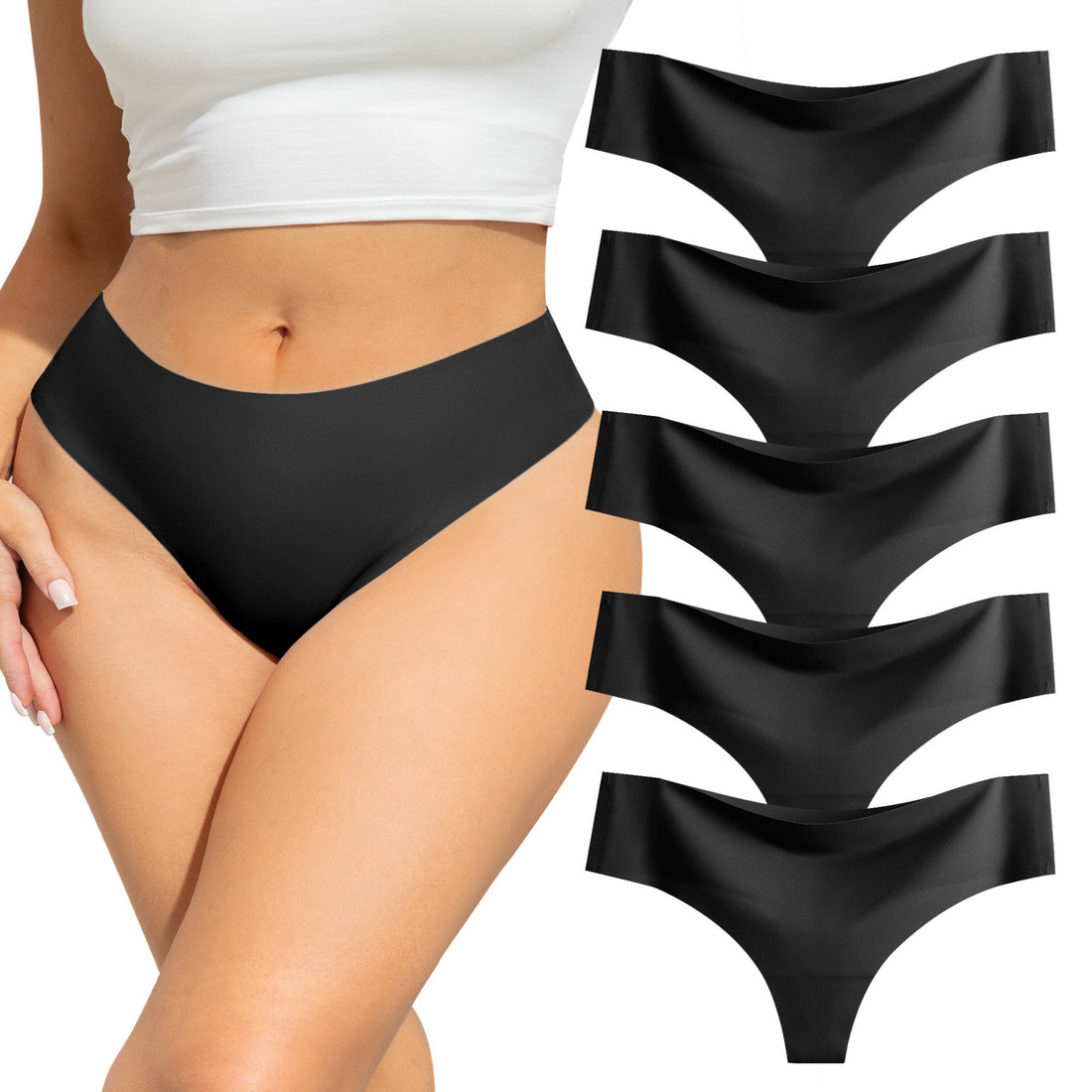 voenxe Seamless Women Underwear Thongs,High Waisted Ladies No Show Panties Line,5 in 1 Pack