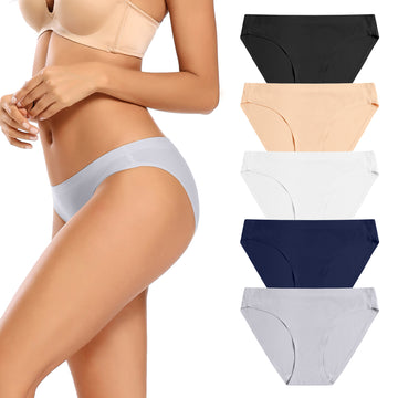 Voenxe Seamless Women Bikini Underwear, Breathable No Show Panties for Women, 5 in 1 Pack