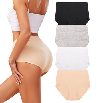 Voenxe Women High Waisted Cotton Underwear, Comfortable Stretchy Full Coverage, 4 in 1 Pack
