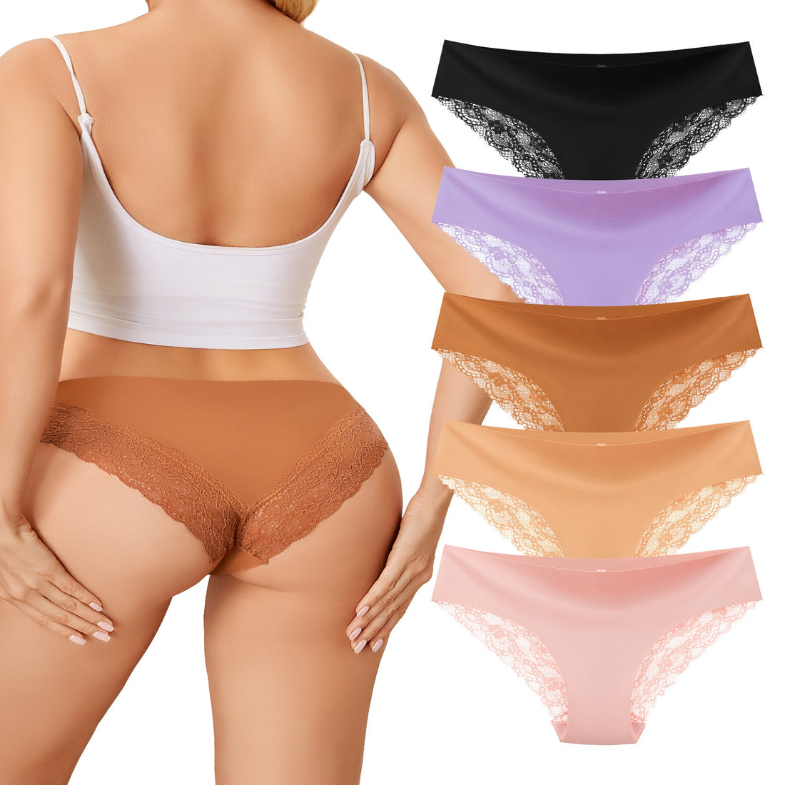 voenxe Lace Underwear for Women,Stretch Soft Bikini Panties,Sheer Lacy Ladies Briefs,5 in 1 Pack