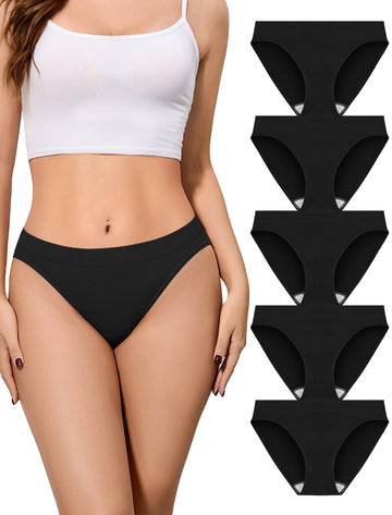 voenxe Womens Bikini Underwear,Breathable Soft Ladies Cheeky Panties,5 in 1 Pack