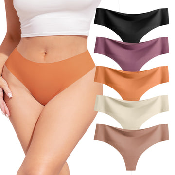 voenxe Seamless Women Underwear Thongs,High Waisted Ladies No Show Panties Line,5 in 1 Pack
