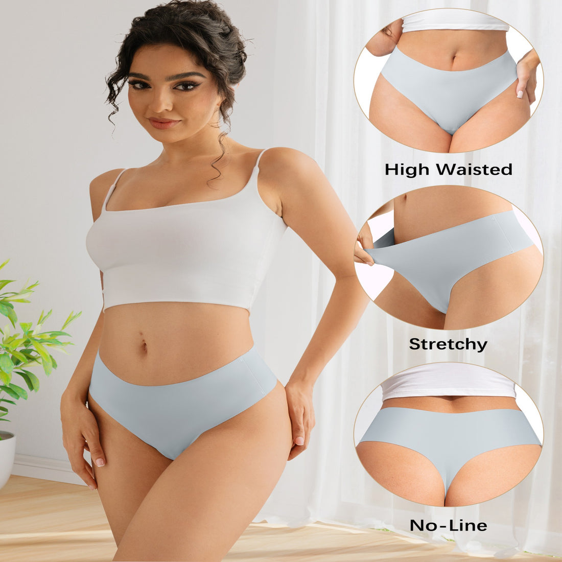voenxe Seamless Women Underwear Thongs,High Waisted Ladies No Show Panties Line,5 in 1 Pack