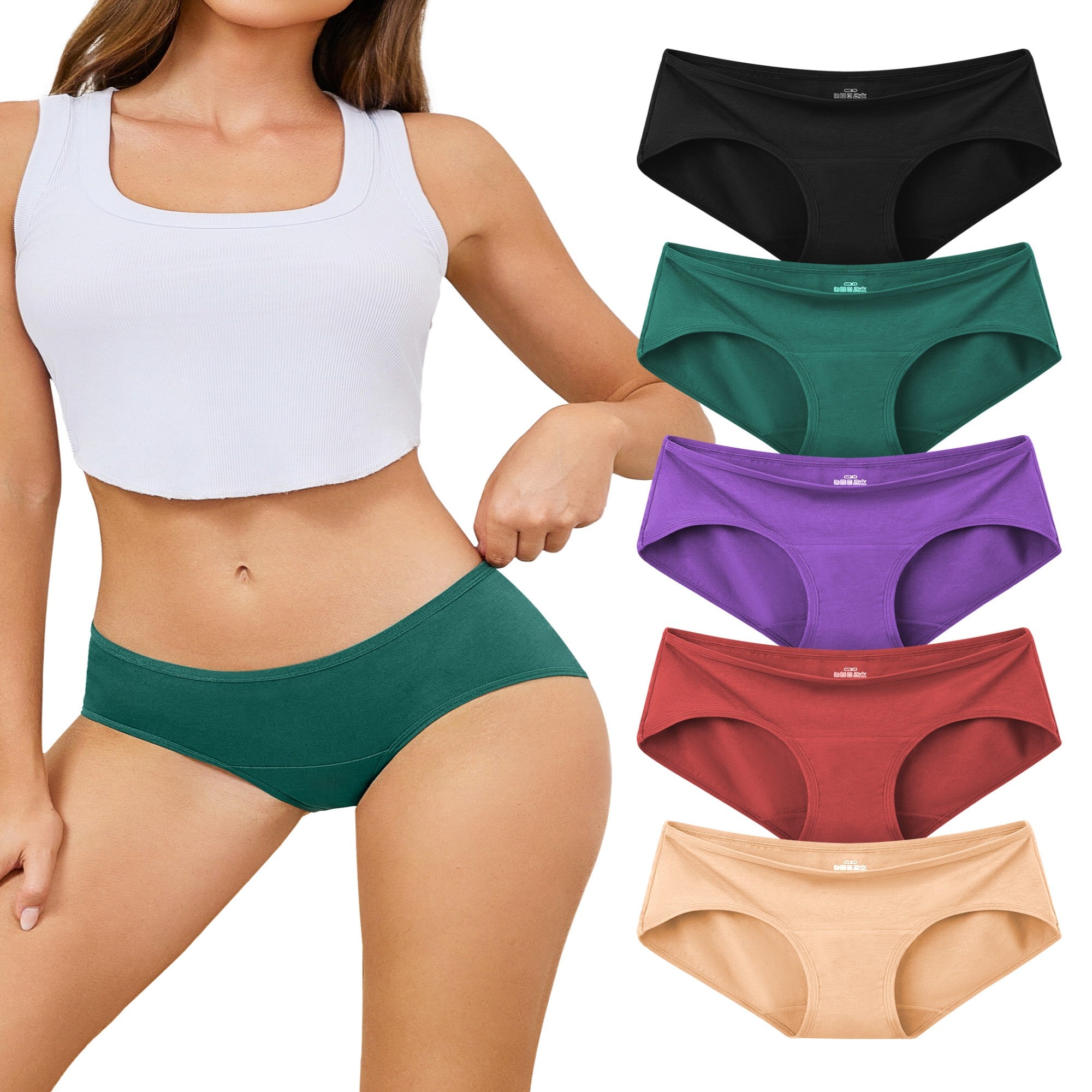 voenxe Cotton Underwear Women Hipster Panties,Breathable Full Coverage Bikini,5 in 1 Pack