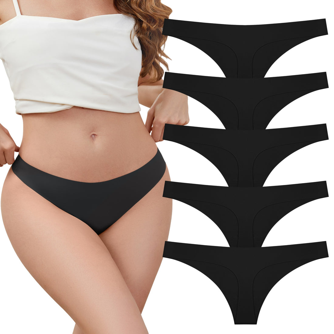 voenxe Seamless Thongs for Women,No Show Ladies Underwear,Invisible Panties,5 in 1 Pack