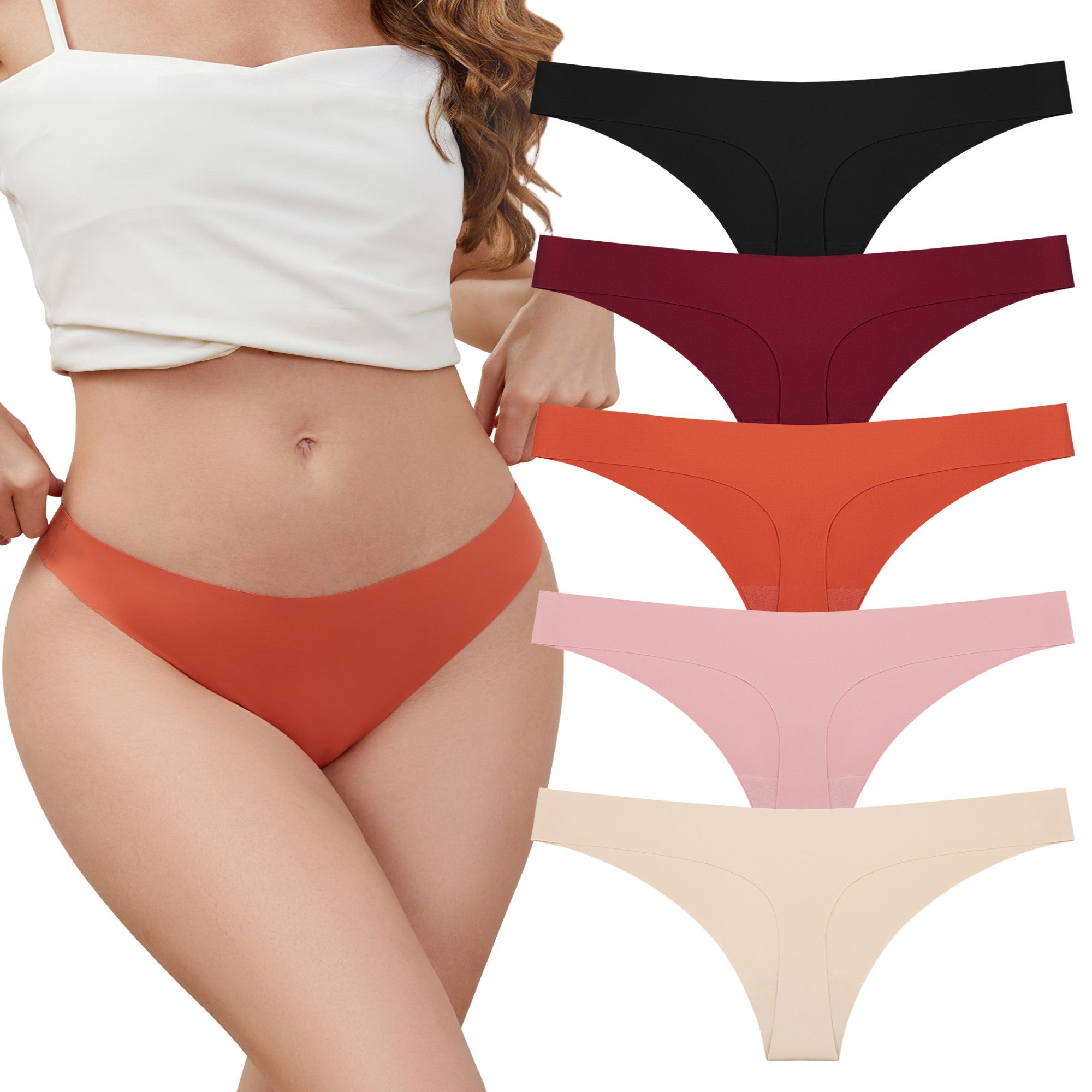 voenxe Seamless Thongs for Women,No Show Ladies Underwear,Invisible Panties,5 in 1 Pack