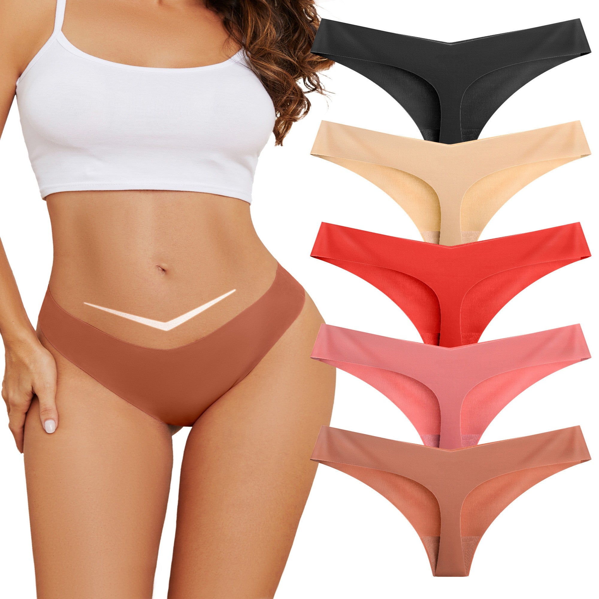 voenxe Low Rise Thongs for Women,No Show Ladies Underwear,Seamless Panties,5 in 1 Pack